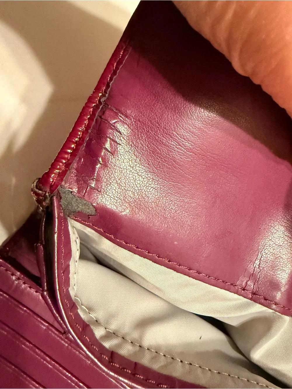Glossy Plum Leather Clutch Wallet - coach